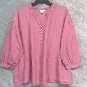 J-Jill Love Linen Women's Bubblegum Pink Blouse with Button Detail Size XL